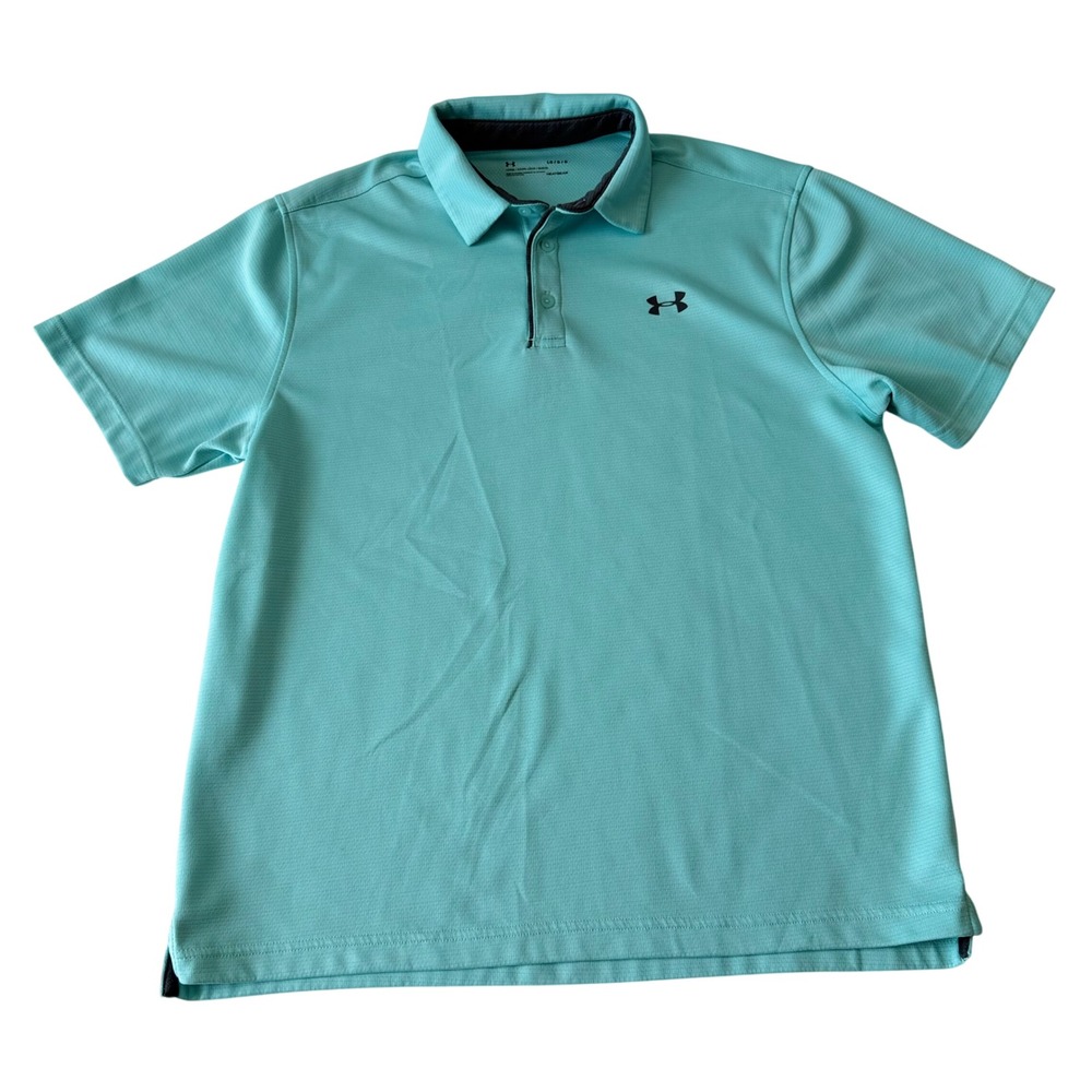 Under Armour Polo Shirt Mens Large Aqua Blue HeatGear Short Sleeve Loose Fit
